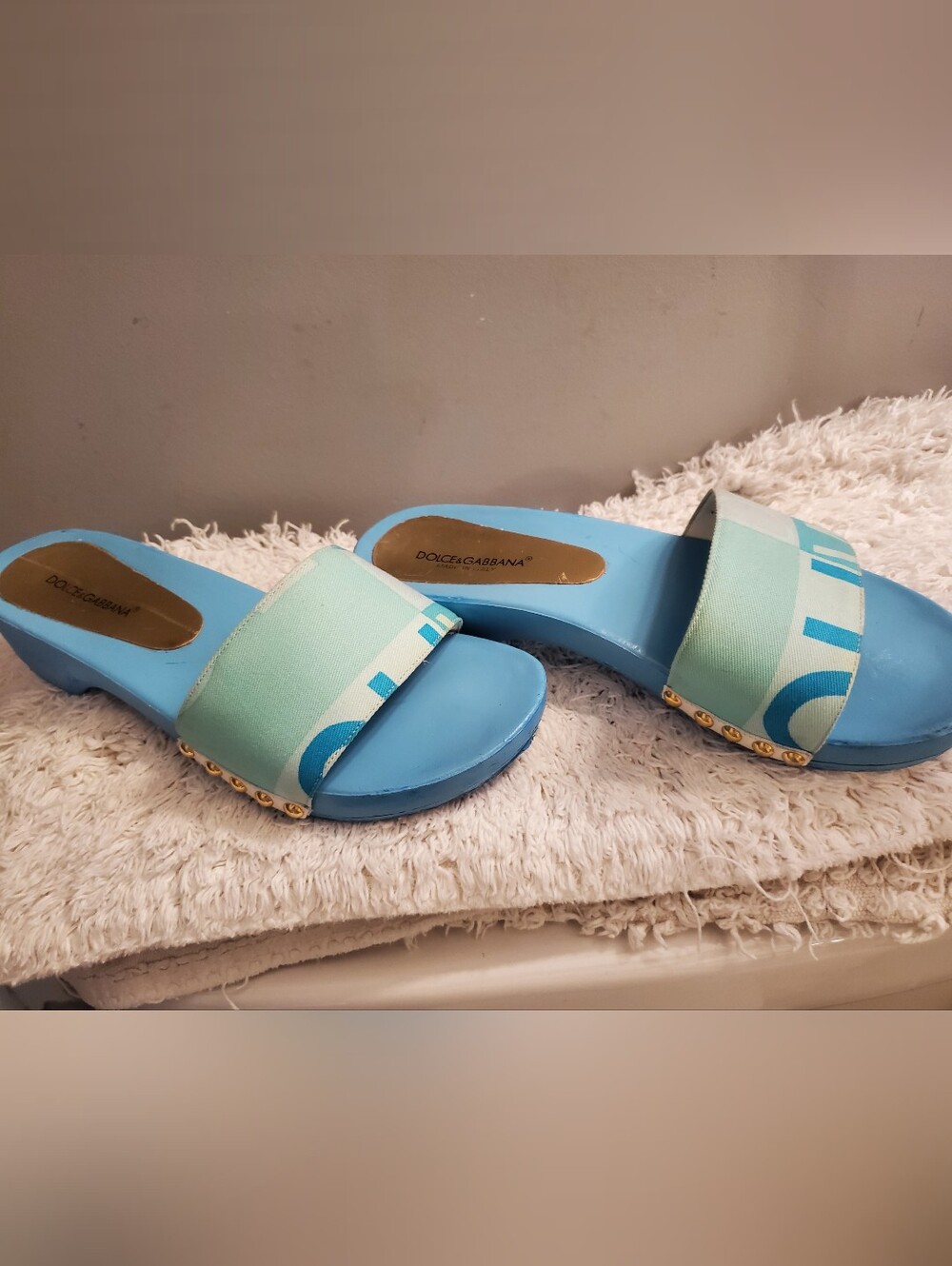 Y2K Dolce & Gabbana Monogram Wooden Wedge Slides Sz 39